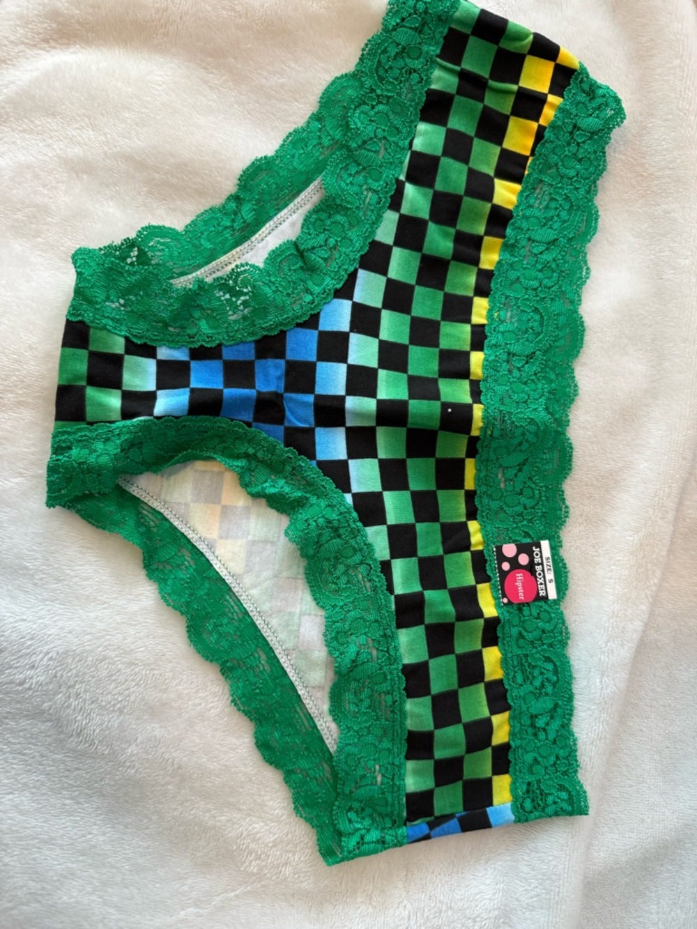 Joe Boxer Green Lace Trim Check Hipster Panty